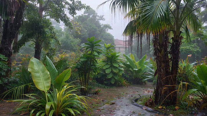 雨中热带植物景观 雨中热带植物景观