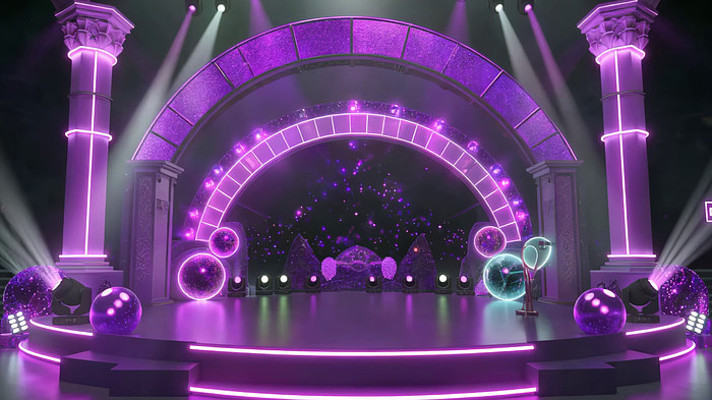 紫色灯光舞台全景 紫色灯光舞台全景