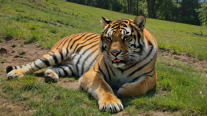 草地休憩的老虎 草地休憩的老虎