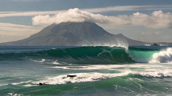 大海海浪与远山景观 大海海浪与远山景观