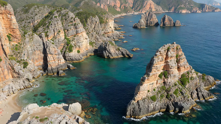 海岸边岩石与海水自然风光