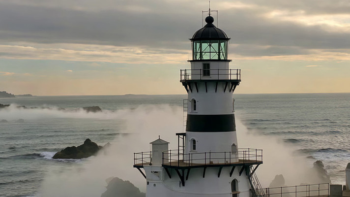海岸灯塔与海浪景观 海岸灯塔与海浪景观