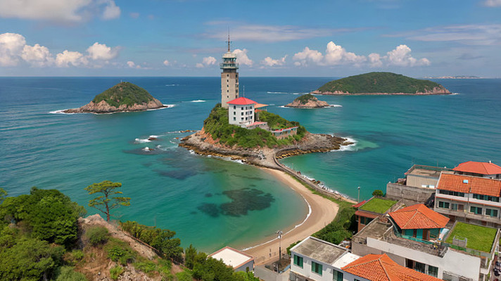 海边灯塔海岛俯瞰景象 海边灯塔海岛俯瞰景象
