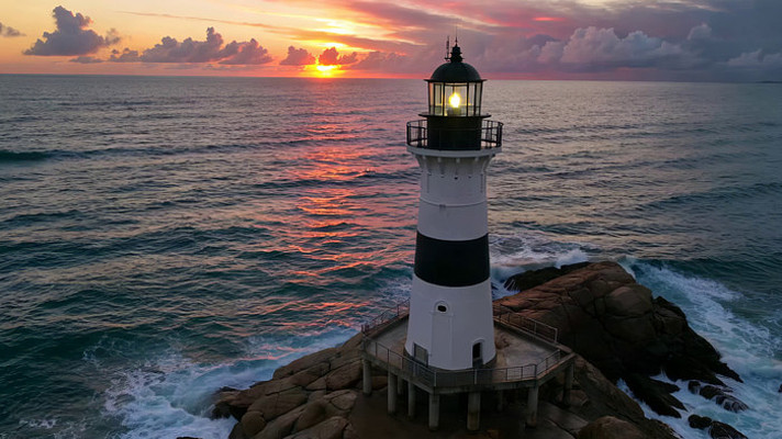 海边灯塔日落景象 海边灯塔日落景象