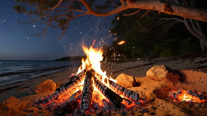 海边沙滩篝火夜景 海边沙滩篝火夜景