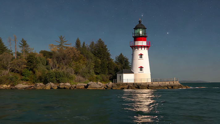 海边夜空下的灯塔景观 海边夜空下的灯塔景观