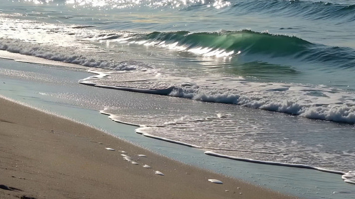 海浪拍打沙滩画面