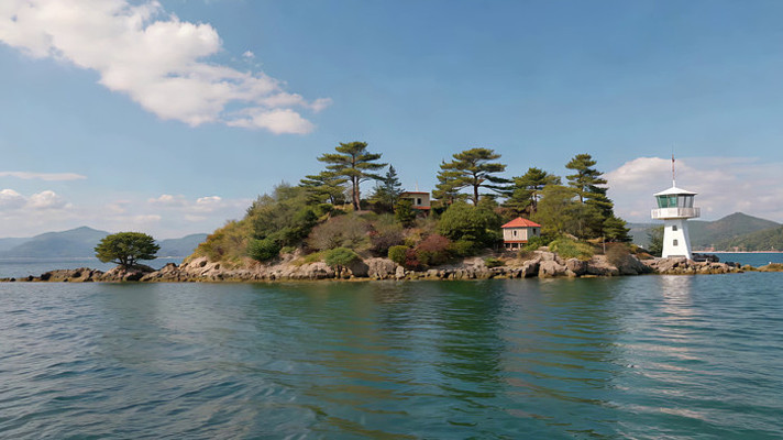 海上岛屿灯塔全景 海上岛屿灯塔全景