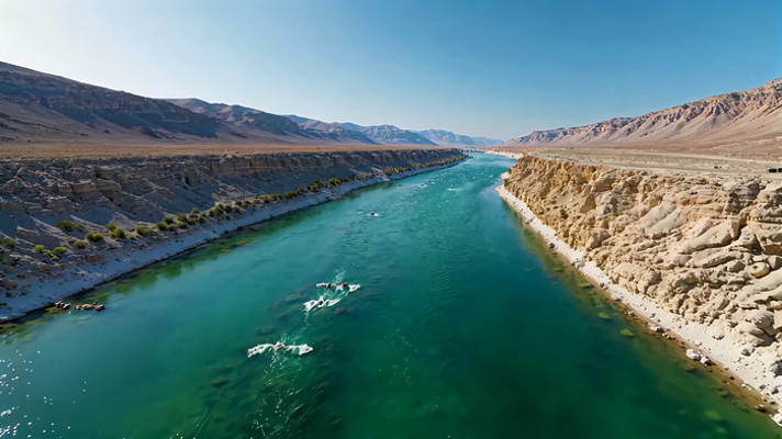 荒漠中河流航拍全景 荒漠中河流航拍全景