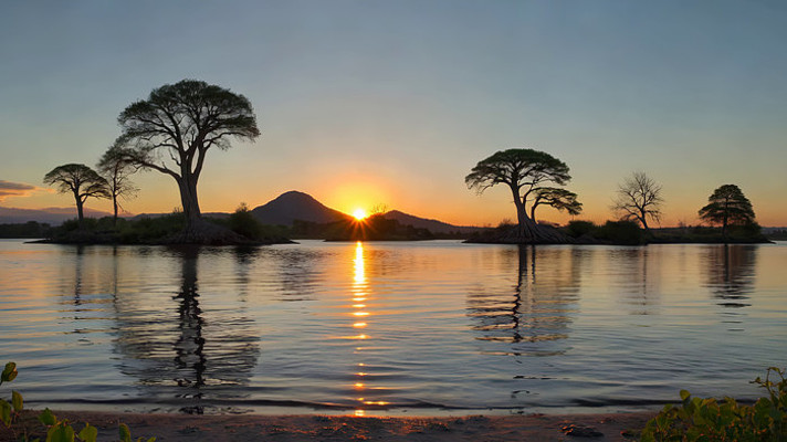 湖畔日落自然风光 湖畔日落自然风光
