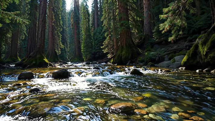 森林中流淌的清澈溪流 森林中流淌的清澈溪流