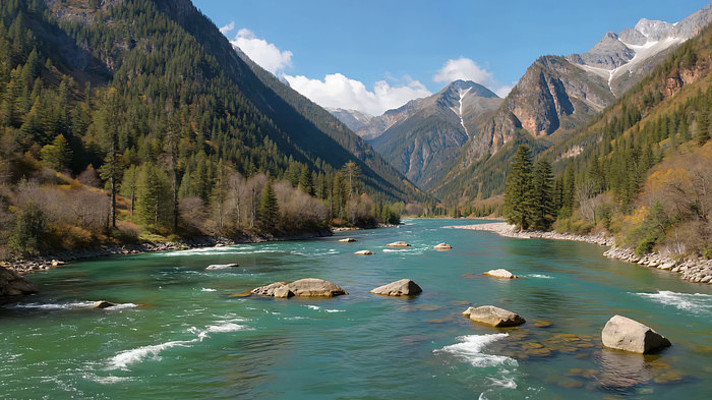 山谷间河流森林自然风光 山谷间河流森林自然风光
