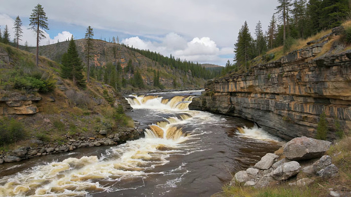 山间河流瀑布自然景观 山间河流瀑布自然景观