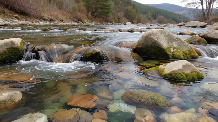 山间溪流与岩石风景 山间溪流与岩石风景