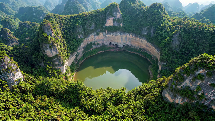 山林间湖泊鸟瞰全景 山林间湖泊鸟瞰全景