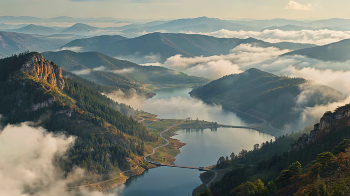 山水间云雾缭绕的自然风光 山水间云雾缭绕的自然风光