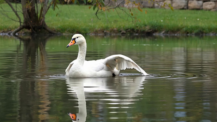 天鹅湖面展翅 天鹅湖面展翅