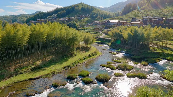 乡村竹林溪流自然风光 乡村竹林溪流自然风光