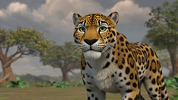 3D渲染美洲豹草原画面 3D渲染美洲豹草原画面