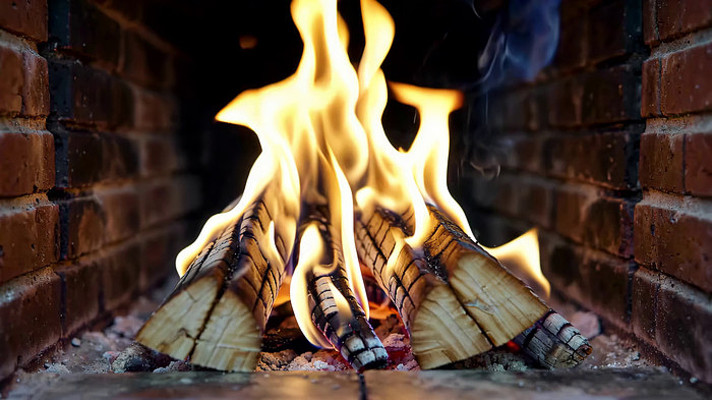 壁炉内燃烧的柴火