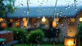 玻璃上的雨滴特写