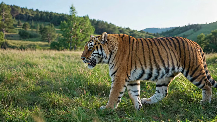 草原上行走的老虎 草原上行走的老虎