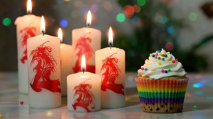 带图案蜡烛与彩色纸杯蛋糕 带图案蜡烛与彩色纸杯蛋糕