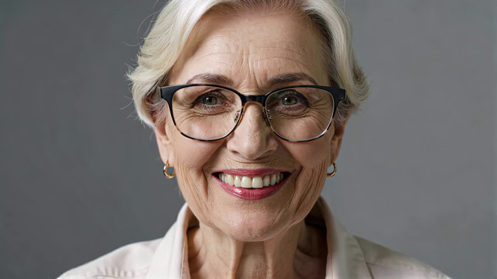 戴眼镜微笑老年女性特写 戴眼镜微笑老年女性特写