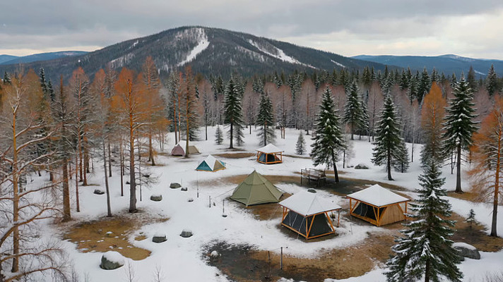 冬季森林雪地露营场景