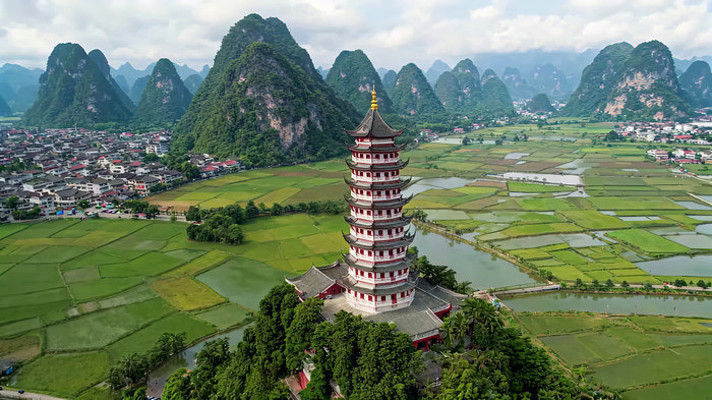 桂林古塔与山水田园风光 桂林古塔与山水田园风光