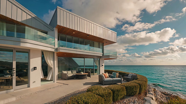 海边现代别墅外观与露台景观