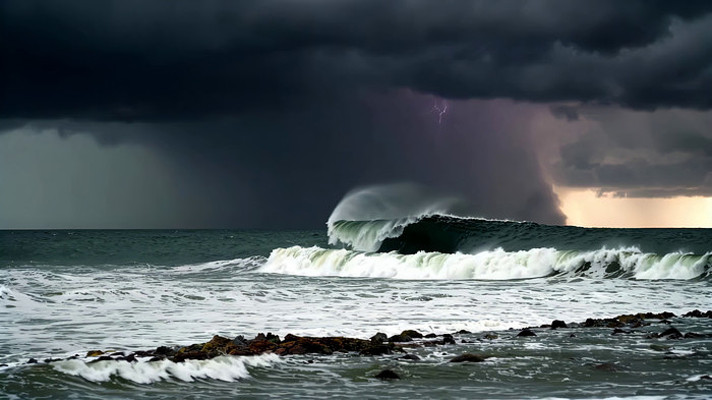 海上乌云下翻涌的波浪 海上乌云下翻涌的波浪