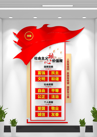 红旗飘扬社会主义核心价值观党建文化墙
