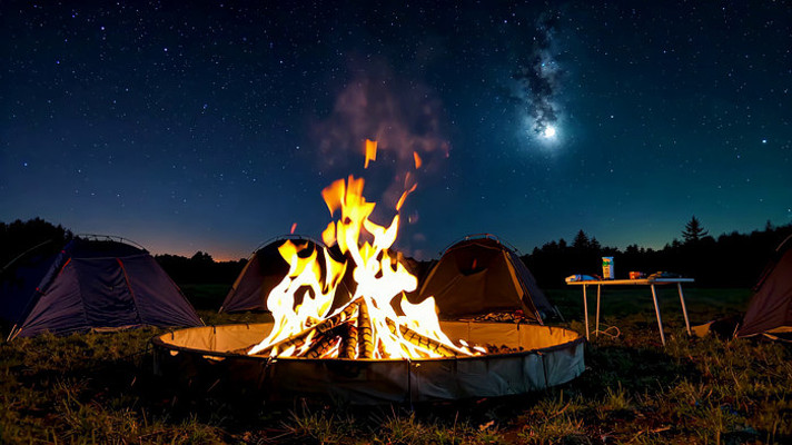 户外露营篝火星空场景