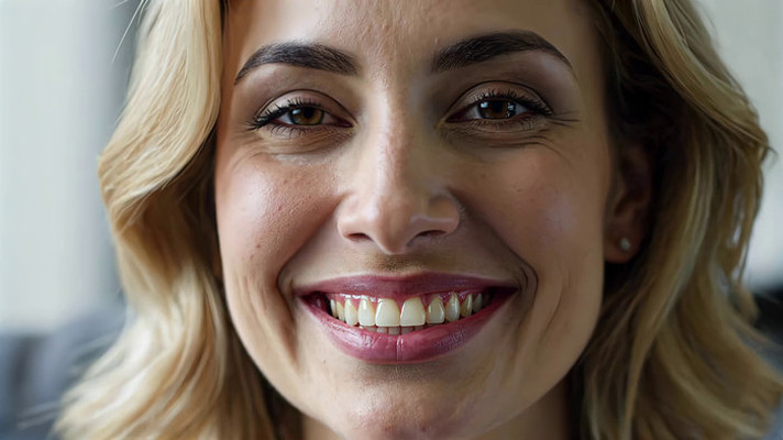 金发女子微笑面部特写