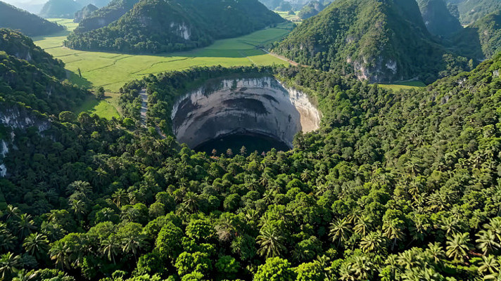 喀斯特地貌天坑鸟瞰 喀斯特地貌天坑鸟瞰