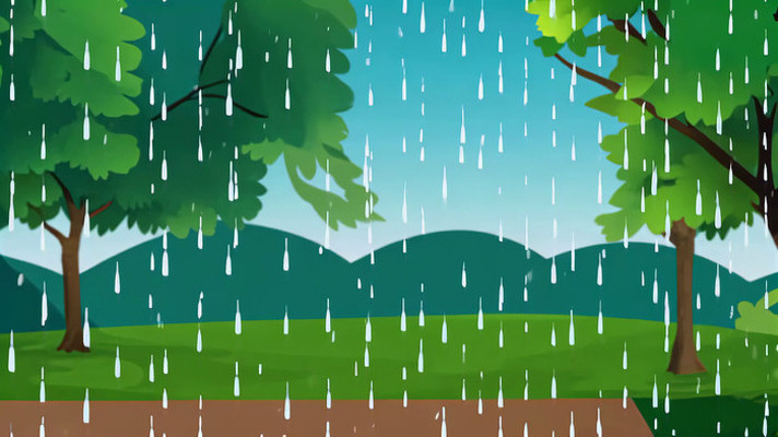 卡通风格雨中树林场景