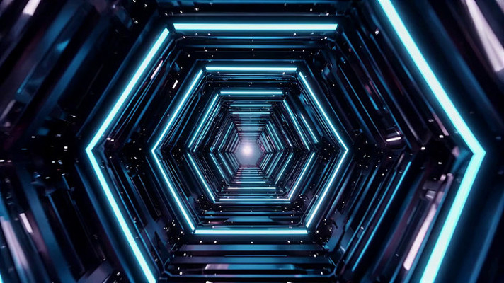 科幻风格六边形光影隧道