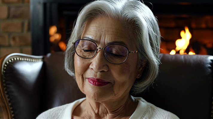 老人室内闭眼休憩画面 老人室内闭眼休憩画面