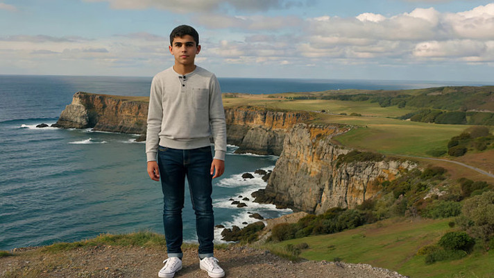 男子于海岸边站立 男子于海岸边站立