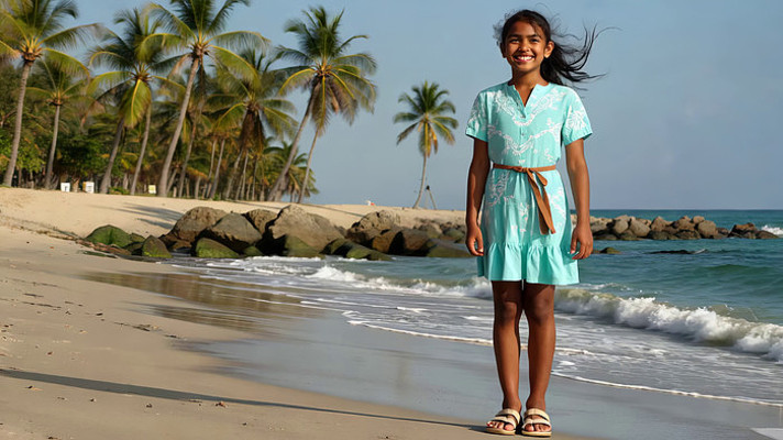 女孩在海滩上漫步 女孩在海滩上漫步