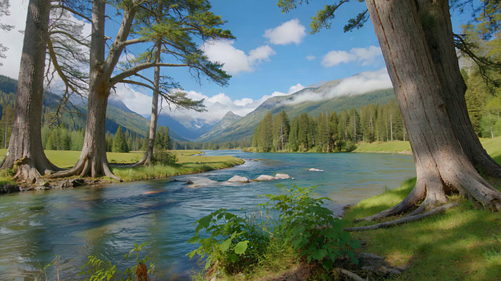 森林河流自然风光全景 森林河流自然风光全景