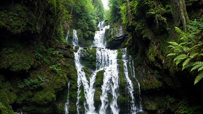 森林中的多层瀑布景观 森林中的多层瀑布景观