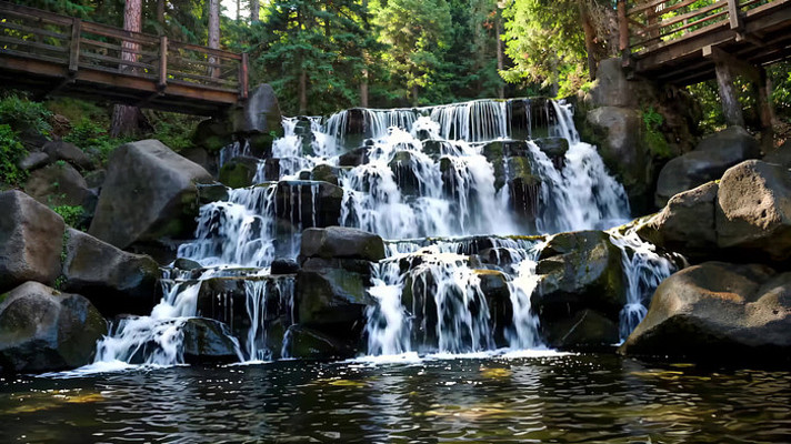 森林中的小型瀑布景观 森林中的小型瀑布景观