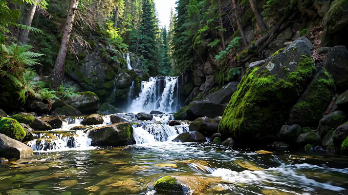 森林中的溪流瀑布景观 森林中的溪流瀑布景观