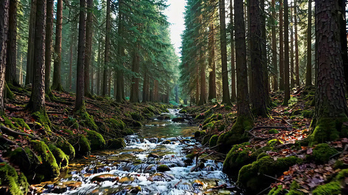 森林中潺潺溪流自然风光 森林中潺潺溪流自然风光