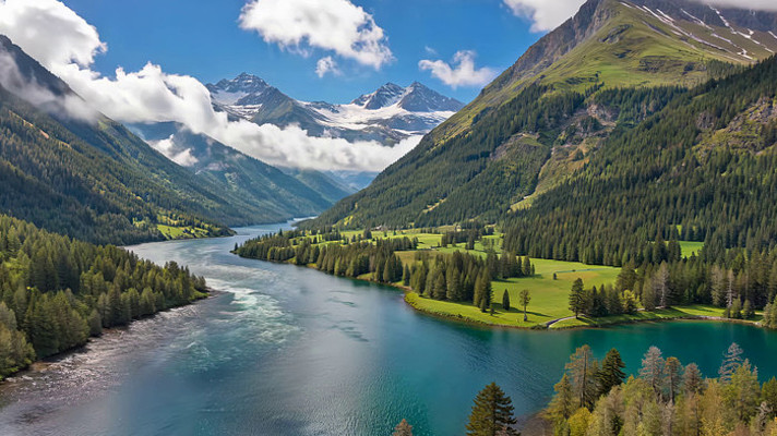 山谷湖泊森林自然风光全景 山谷湖泊森林自然风光全景
