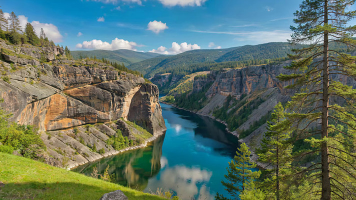 山谷湖泊自然风光全景 山谷湖泊自然风光全景