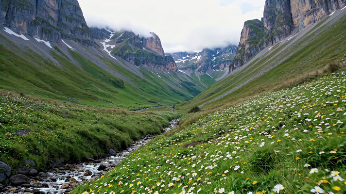 山间草地溪流自然风光 山间草地溪流自然风光