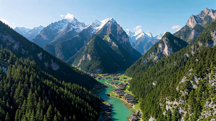 山间河谷村落自然风光 山间河谷村落自然风光